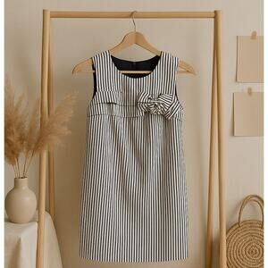 Banana Republic Double Bow Tafetta Shift Dress Navy White Stripe Womens 0